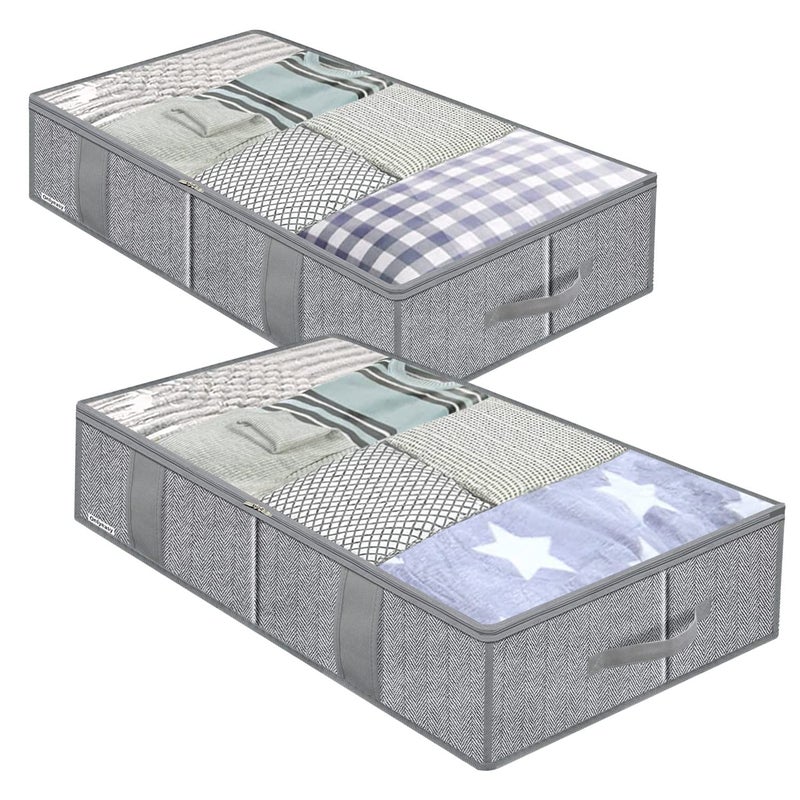 Onlyeasy Breathable Under Bed Storage Bags with 4 Reinforced Handles and Sturdy Side Wall, 2 Pack Eco-friendly Underbed Clothing Blankets Organizer with 2 Strong Zippers, Herringbone Grey, MXRUBBSS2P - Image 1